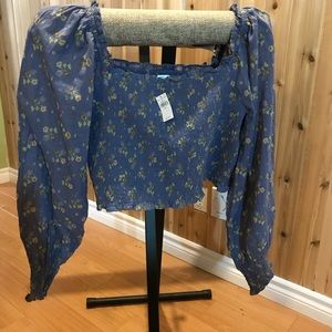 Aerie smocked crop blouse